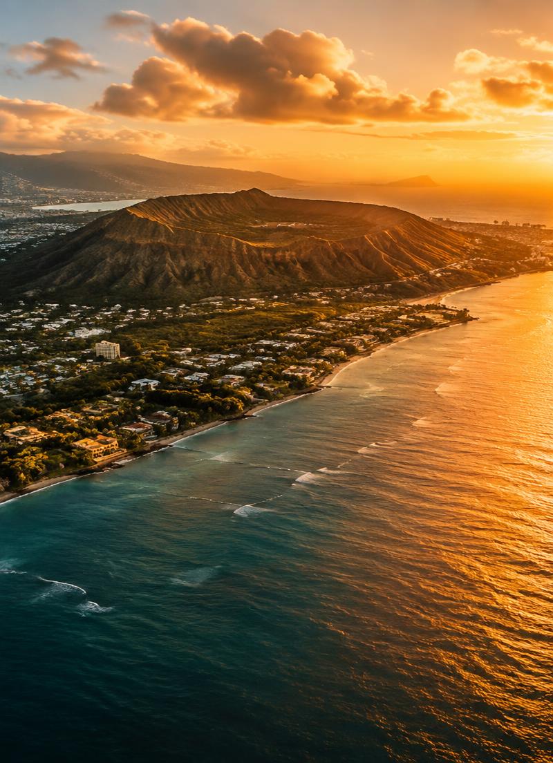 Diamond Head crater and the Kāhala coastline